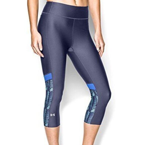 Under Armour Women's Heat Gear Blue Running Compression Capri Leggings Medium - Picture 1 of 11